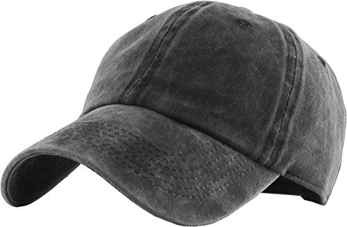 KBETHOS Classic Unisex Cotton Adjustable Low Crown Baseball Cap – Plain Dad Hat - color: Black Vintage
