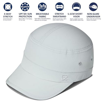 GADIEMKENSD Stretch Army Cap Cadet Military Hats Flat Top Baseball Cap Short Bill Breathable - color: Light Gray