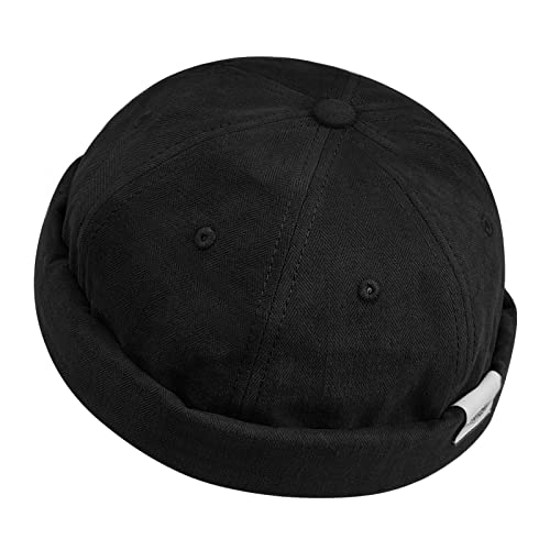 Croogo Cotton Brimless Hat for Men Rolled Cuff Docker Cap Casual Worker Hat - color: M-ct84-black