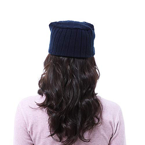 Solaris Army Style Flat Top Knit Cap Beanie WinterHat with Visor, for Women & Men - color: Navy