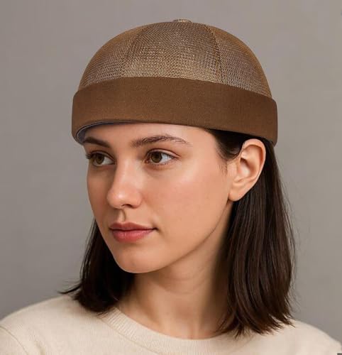Mens Breathable Mesh Skull Cap Docker Beanie Hat Sailor Hat - color: Coffee