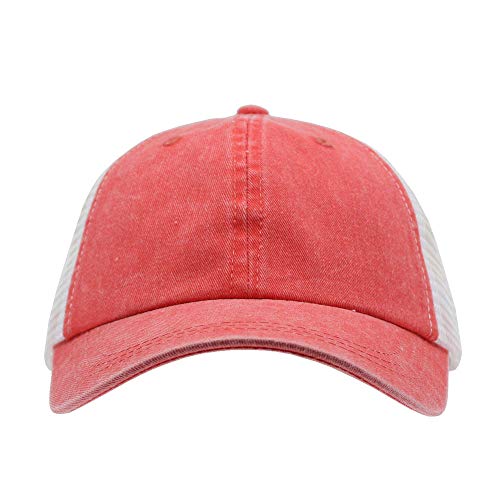 Vintage Washed Soft Mesh Cotton Adjustable Baseball Cap - color: Coral/White