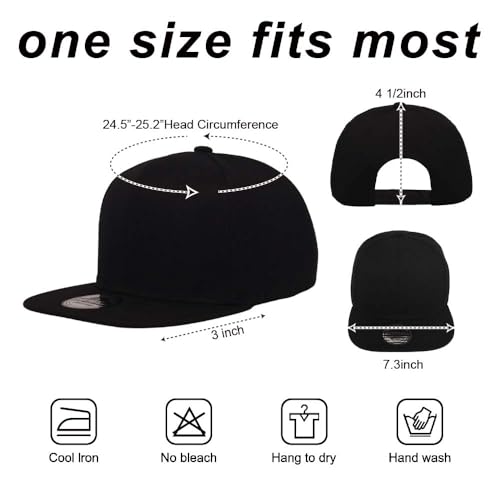 ZH Plain Flat Brim Snapback Baseball Caps Adjustable Blank Baseball Caps Wholesale 12 Pack - color: Black