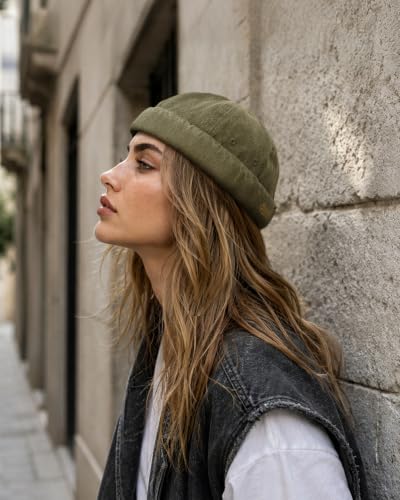 Clakllie Cotton Docker Hat Brimless Hats for Men Retro Sailor Skullcap - color: Fma2503-greenishbrown