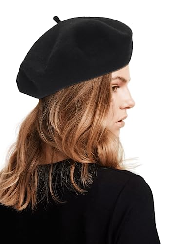 Women Wool Beret Hat, Classic French Artist Hat, Winter Warm Hat for Ladies - color: Black