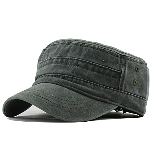 Military Cap Vintage Washed Denim Army Caps Cotton Flat Top Cap Outdoor Sports Baseball Cap Casual Sunhat Unisex - color: A-green