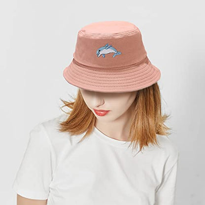 Cotton Bucket Hat Solid Color Beach Hat Summer Travel Sun Hats Fisherman Cap - color: Dolphin Pink