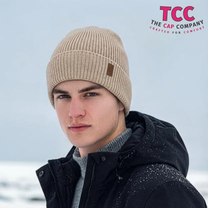 Beanie Fleece Lined Soft for Men Women | Winter Hats Warm Double Layered Stylish Knited Cuffed Plain Beanie Skull Cap | - color: A06- Beige