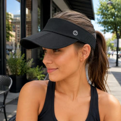 WANDER Sports Sun Visor Hat Mesh Foldable Brim for Men Women Running - color: Black