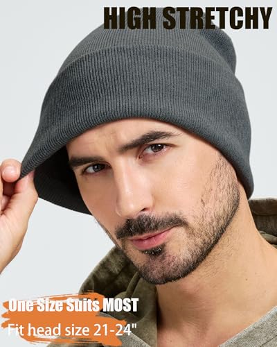 100% Cotton Beanie Lengthen Cuffed Beanies Knit Winter Hats Unisex - color: 1-dark Grey