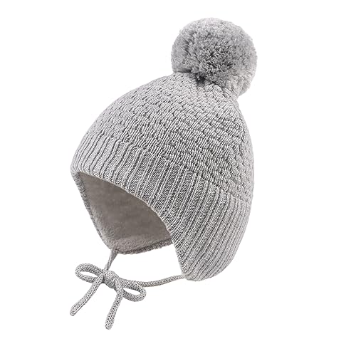 Baby Girl Winter Hats Pompom Infant Boys Beanie Knitted Kid Hat - color: Gray, size: 6-24 Months