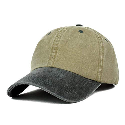 Trendy Apparel Shop Low Profile Unstructured Pigment Dyed Two Tone Baseball Cap - color: Khaki Black