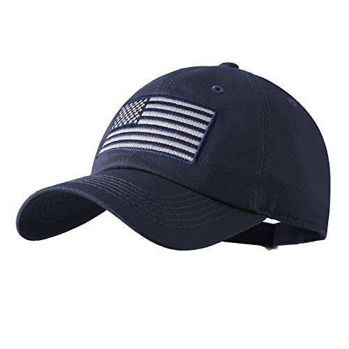 IIN American Flag Baseball Cap for Men Women Low Profile USA Army Tactical Operator Military Plain Dad Hat - color: Navy
