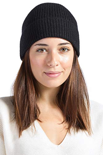 Fishers Finery Women's 100% Cashmere Cuffed Beanie - color: Black