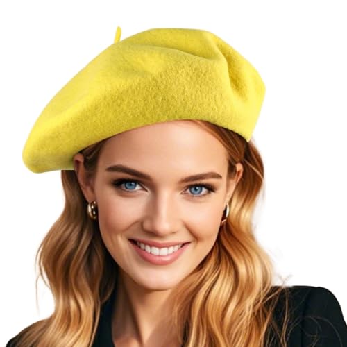 French Wool Beret Hats for Women Man - color: Yellow