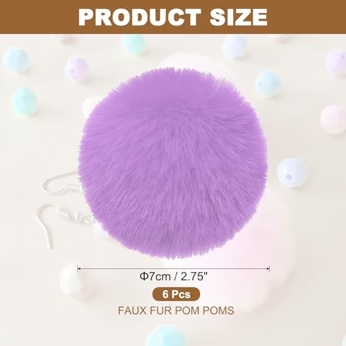 PATIKIL Faux Fur Pom Poms for Hats, 6 Pcs Fluffy Soft Fur Poms Balls with Elastic Loop for Keychain Knitting Hats DIY Scarves Gloves Bag Christmas, Light Purple - color: Light Purple