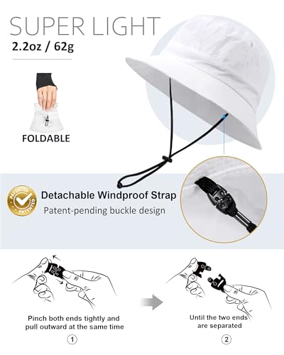 Water-Resistant Bucket Hat for Women Men Rain Hat UPF 50+ Boonie Sun Hat - color: White