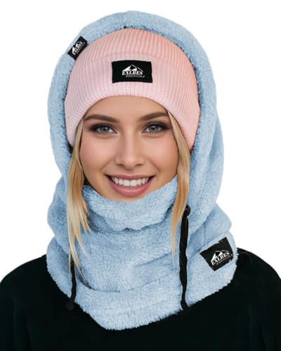 Balaclava Face Mask Sherpa Fleece Windproof Warm Ski Mask - color: Ice Blue