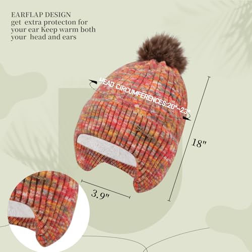FENELY Women's Knitted Warm Beanie Winter Hat, Warm Chunky Snow Hat with Pompom - color: Colourfulspacedye