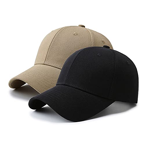 PFFY 2 Packs Baseball Cap Golf Dad Hat for Men and Women - color: Black +Khaki