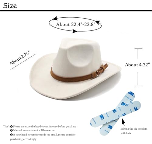 Unisex Western Suede Cowboy Cowgirl Hat Classic Wide Brim Fedora Hat for Men &Women - color: Beige