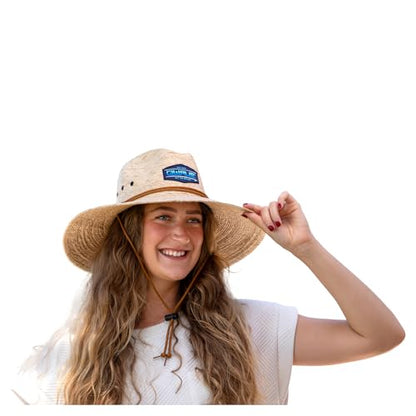 Qwave Packable Stone-Washed Straw Lifeguard Hat for Men and Women - Beach Straw Hat Protects from Summer Sun - color: Gnarly Navy