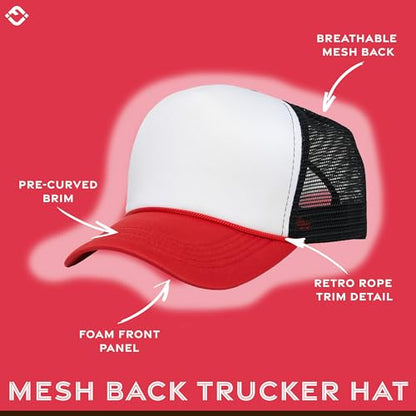 Funky Junque Blank Mesh Foam Lightweight Snapback Trucker Hat - color: White/Red/Black