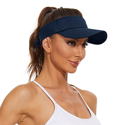 Quick-Dry Sun Visors for Women-Anti-Wrinkle Adjustable Sports Visor Hat Golf Tennie Running Beach Hat Navy
