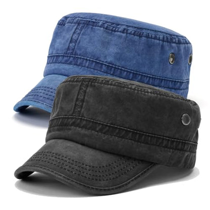 2 Pack Military Caps for Men Women, Washed Cotton Cadet Army Hats - color: Black+navy