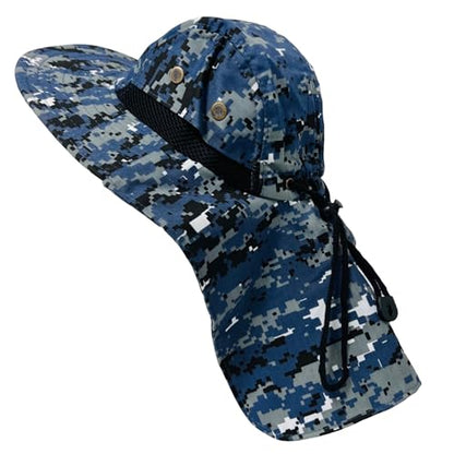 Packable and Adjustable Mesh Boonie Sun Hat with Neck Flap - color: Blue Digital Camo