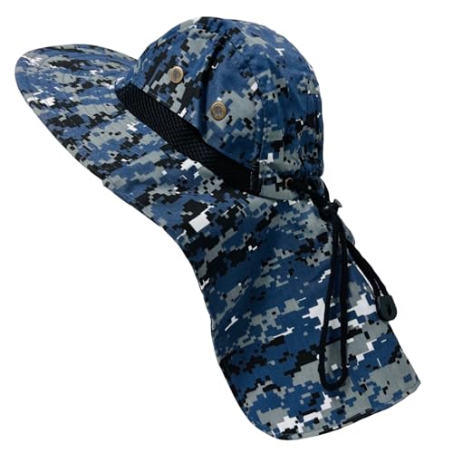 Packable and Adjustable Mesh Boonie Sun Hat with Neck Flap - color: Blue Digital Camo