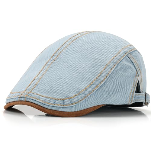 Mens Herringbone Tweed Newsboy Cap Flat Ivy Gatsby Hat Adjustable Cabbie Cap for Women - color: Denim Light Blue
