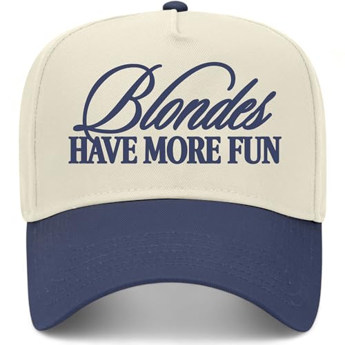Blondes Have More Fun Vintage Trucker Hat | Funny Premium Snapback Baseball Hat for Men & Women - color: Navy/Natural