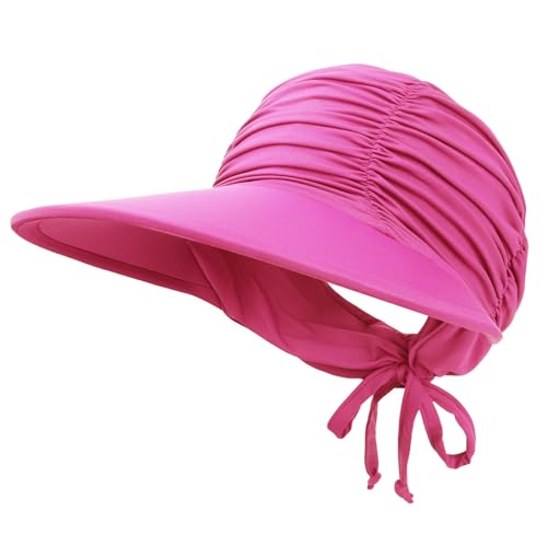 Women Visor Sun Hat Adjustable Foldable Wide Brim Sun Hats Summer UPF 50+ UV Protection Visor Cap for Outdoor Beach - color: Fuschia B