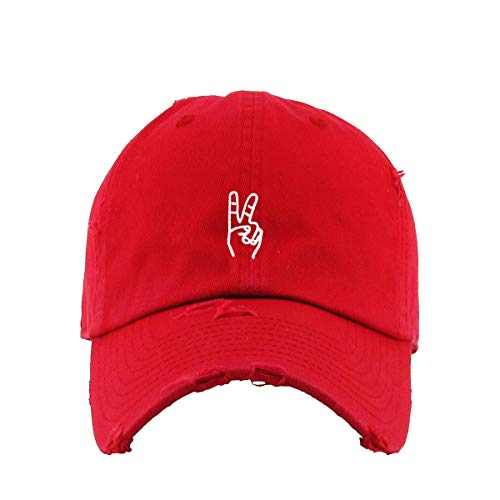 Peace Sign Vintage Baseball Cap Embroidered Cotton Adjustable Distressed Dad Hat - color: Red