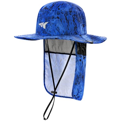 KastKing Sol Armis UPF 50 Boonie Hat for Sun Protection,Men Women - color: Deep Blue (With Shield)