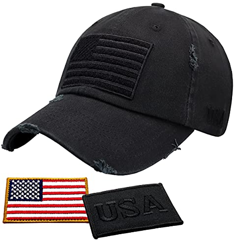 Antourage American Flag Unisex Baseball Hat for Men and Women | USA Flag Mesh Snapback Cap with 2 Patriotic Patches - color: Black