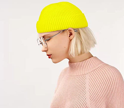 ROYBENS Swag Wool Knit Cuff Short Fisherman Beanie for Men Women Winter Hat - color: 1pcs-bright Yellow