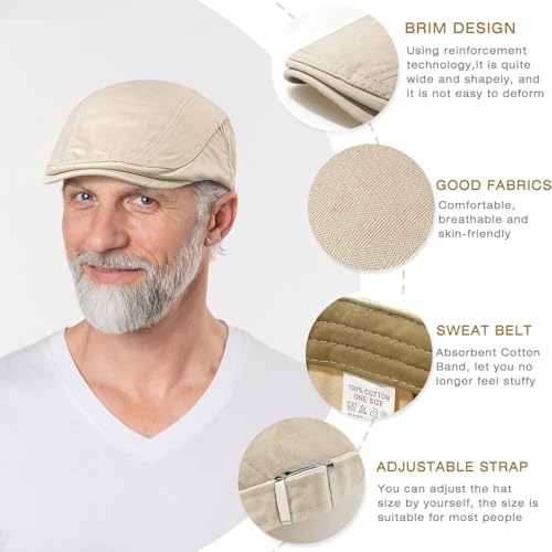 Newsboy Hats for Men Flat Cap Cotton Adjustable Breathable Irish Cabbie Ivy Driving Hunting Hat - color: Beige
