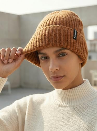 Beanie for Men Women Unisex Winter Hat Cuffed Thick Chunky Knitted Beanies Skull Cap - color: Caramel