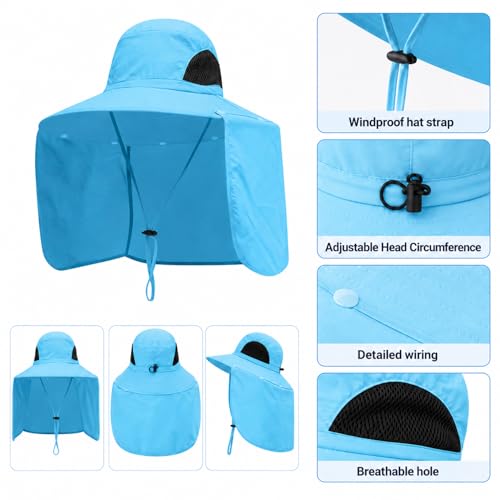 HUAMULAN Women Men Wide Brim Sun Hat Hiking Fishing Hats with Neck Flap - color: Yq005-blue