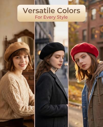 French Beret Hats for Women Men - Classic Wool Beanie Winter Cap - color: Soft Pink