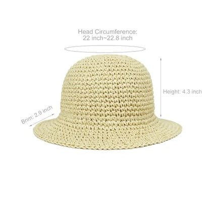 Floppy Straw Sun Hat Foldable Hand-Woven Crochet Straw Hats Outdoor Summer Beach Headwear for Women Girl Beige