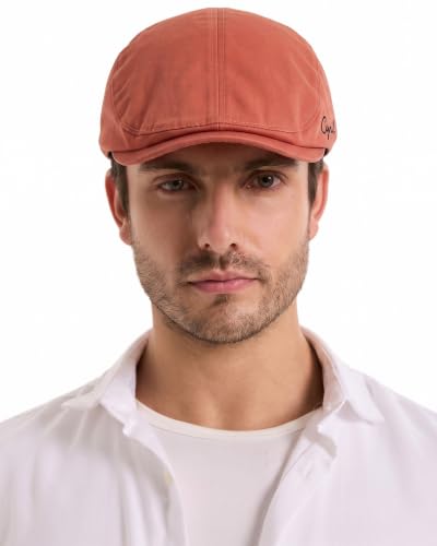 ZLYC Men Cotton Flat Cap Summer Scally Newsboy Beret Driver Hat - color: Solid Orange