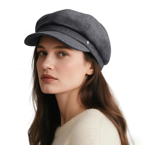 VOBOOM 8 Panel Wool Tweed Newsboy Gatsby Ivy Cap Golf Cabbie Driving Hat - color: Plain Grey