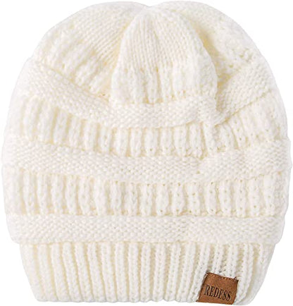 REDESS Slouchy Beanie Hat for Men and Women Winter Warm Knit Hat Chunky Soft Oversized Cable Cap - color: A4 White
