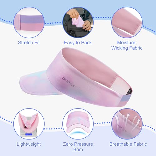 Kids Sun Visor Hats for Girls Boys, Packable Cooling Stretchy Visor - color: Pink