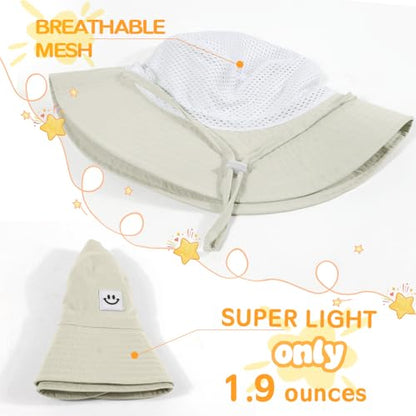Kids Sun Hat Smile Face Bucket Hat Toddler Hat Wide Brim Adjustable Strap - color: Beige, size: 3-8T
