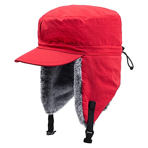 Winter Trapper Hunting Hat,Tweed Ear Flaps Cap,Berber Fleece Lined - color: Red 1