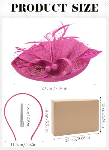 Zinniday Fascinator Tea Party Hat - 2026 Derby Pillbox Kentucky Hat for Women (7.87x5.9inch) - color: Rose Red